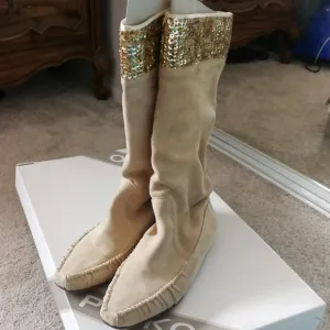 PINKO Brand New SUEDE Leather with Golden Crystal Boots