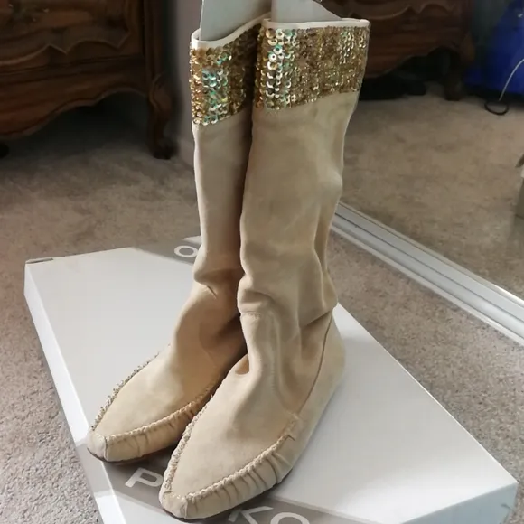 PINKO Brand New SUEDE Leather with Golden Crystal Boots