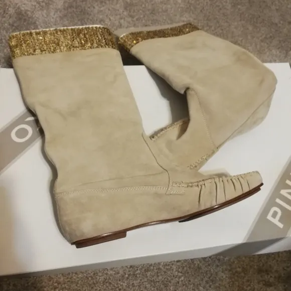 PINKO Brand New SUEDE Leather with Golden Crystal Boots
