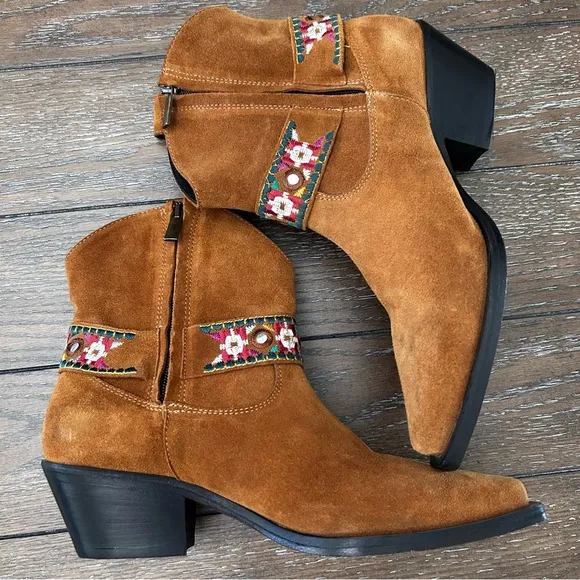 PINKO Italian Brown Suede Leather Boots Harness Detail Ankle Booties | Size 39
