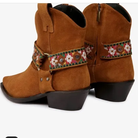 PINKO Italian Brown Suede Leather Boots Harness Detail Ankle Booties | Size 39