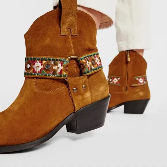 PINKO Italian Brown Suede Leather Boots Harness Detail Ankle Booties | Size 39