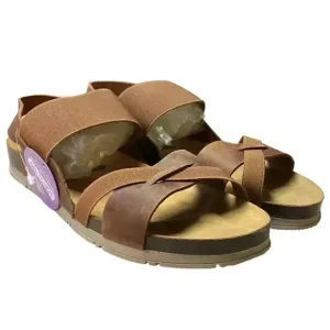 Plakton Gunter Women 8.5 39 Slingback Leather Slip On Cork Flat Sanals Brown NEW