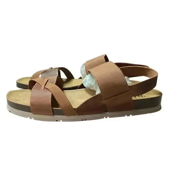 Plakton Gunter Women 8.5 39 Slingback Leather Slip On Cork Flat Sanals Brown NEW