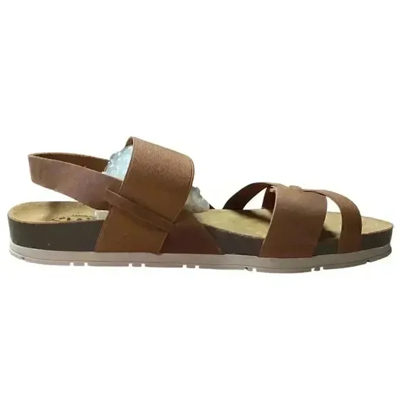 Plakton Gunter Women 8.5 39 Slingback Leather Slip On Cork Flat Sanals Brown NEW