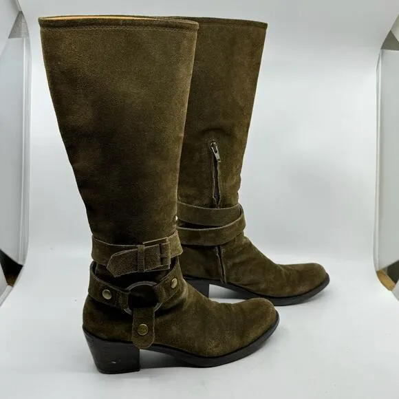 POLLINI Way-out Olive Suede Buckle Riding Boots