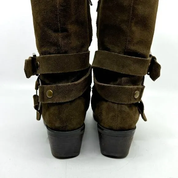 POLLINI Way-out Olive Suede Buckle Riding Boots