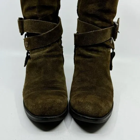 POLLINI Way-out Olive Suede Buckle Riding Boots