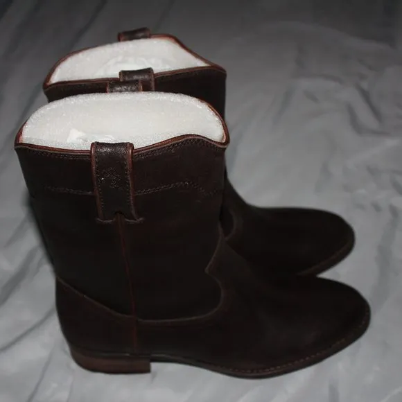 Polo Ralph Lauren Girls' Marlow Mid Calf Leather Boots Brown Distressed Sz 5Y