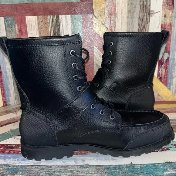Polo Ralph Lauren Men’s Weybrook Leather Ranger Boots Buckle EUC Black SZ 10.5