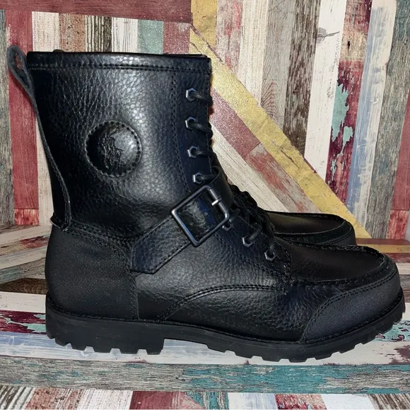 Polo Ralph Lauren Men’s Weybrook Leather Ranger Boots Buckle EUC Black SZ 10.5