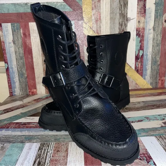 Polo Ralph Lauren Men’s Weybrook Leather Ranger Boots Buckle EUC Black SZ 10.5
