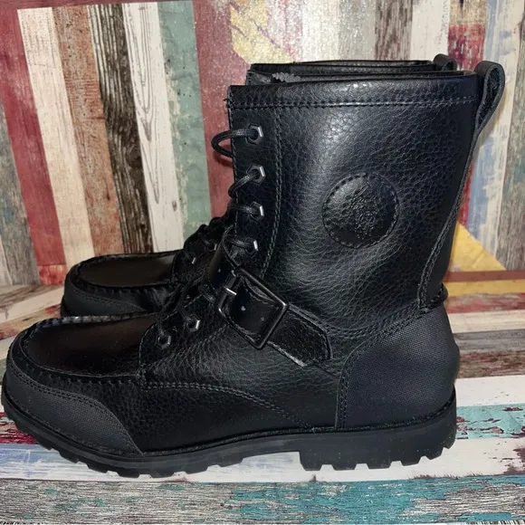 Polo Ralph Lauren Men’s Weybrook Leather Ranger Boots Buckle EUC Black SZ 10.5