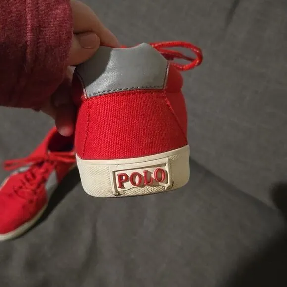Polo Ralph Lauren Size 7.5 D HUGH Red Canvas Fashion Sneakers