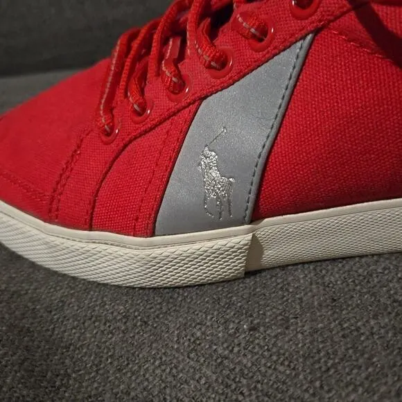 Polo Ralph Lauren Size 7.5 D HUGH Red Canvas Fashion Sneakers