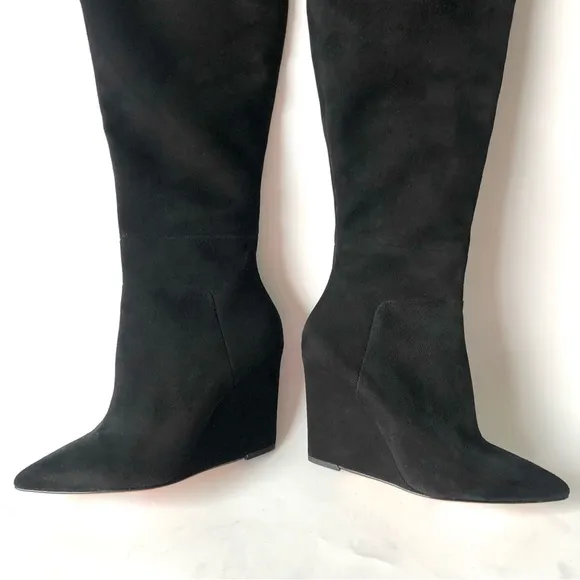 Pour La Victoire Serra Knee-High Wedge Boots, Black Suede Size 6.5