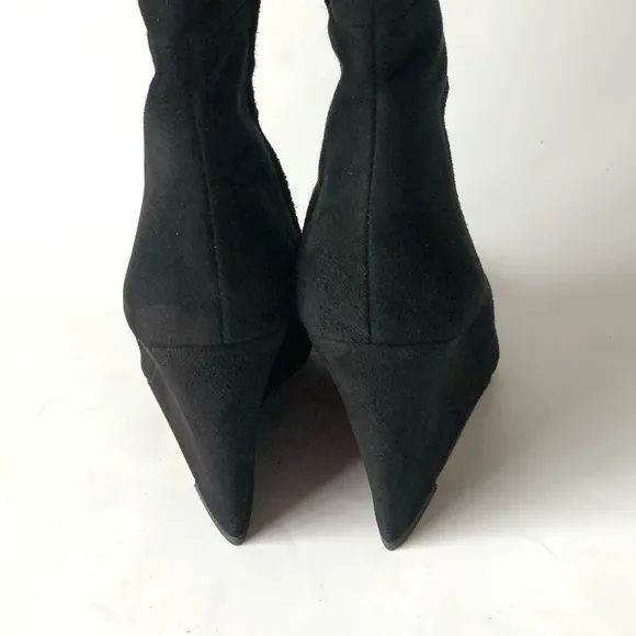 Pour La Victoire Serra Knee-High Wedge Boots, Black Suede Size 6.5