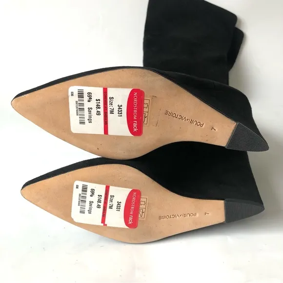 Pour La Victoire Serra Knee-High Wedge Boots, Black Suede Size 6.5