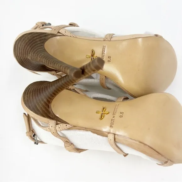 ✅Pour la Victoire Sierra High Heel Sandals cognac Size 9.5 Cowhide Leather Upper