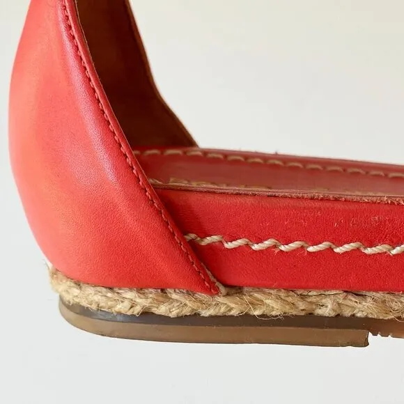 Pour La Victorie Kara Leather Thong Sandals Resort Coral Red Gold Flat Heel