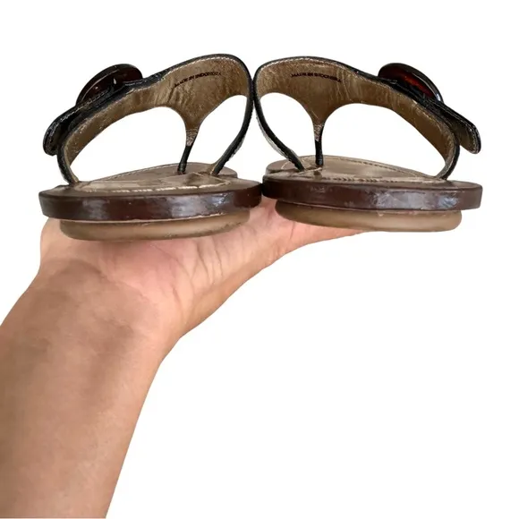 PRADA Black Patent Flat Sandals Leather Thong Slides Women’s 38