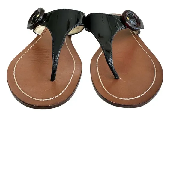 PRADA Black Patent Flat Sandals Leather Thong Slides Women’s 38