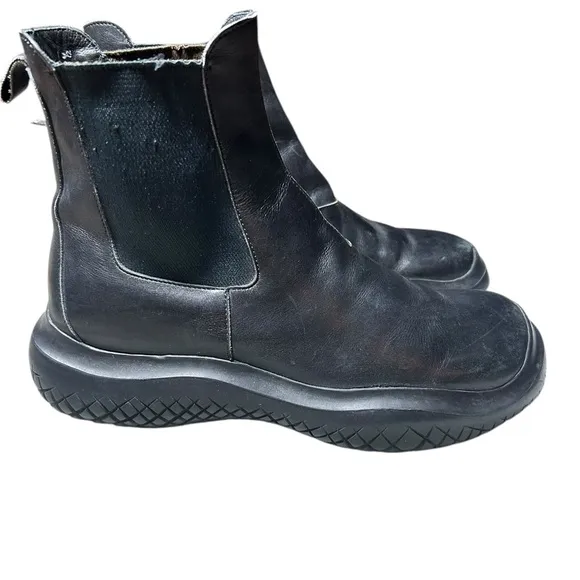 PRADA Chelsea Women’s Black Pull On Ankle Boots Size 37.5=7.5 Made in Italy