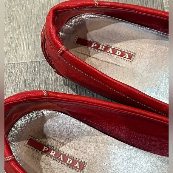 Prada EU36.5 (US6) Genuine Leather Loafers Silver Buckle