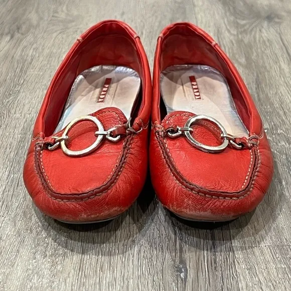 Prada EU36.5 (US6) Genuine Leather Loafers Silver Buckle