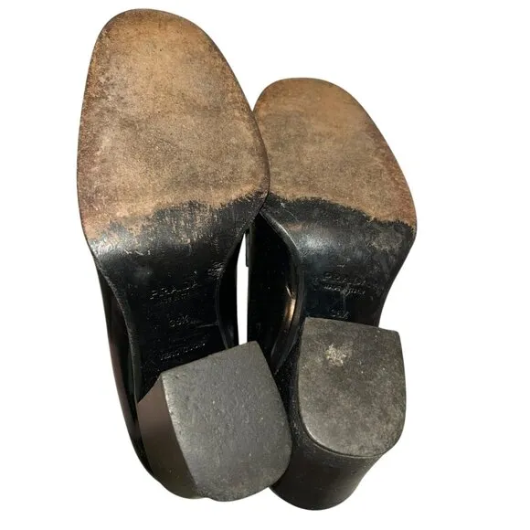 PRADA ITALY 90s INCREDIBLE black patent leather chunk heel loafers 6 1/2