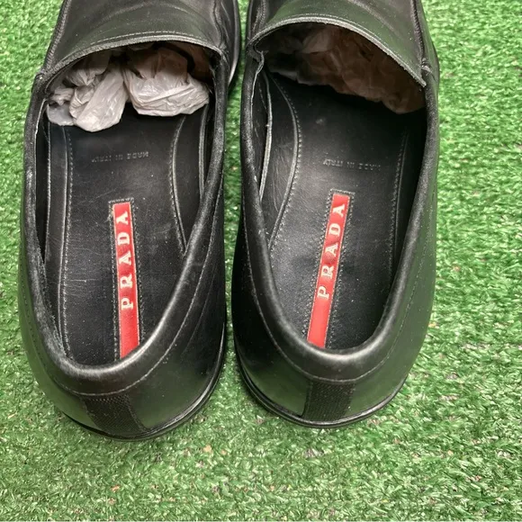 Prada Mens Black Leather Loafers Drivers Shoes Made in Italy - US Size 8.5
