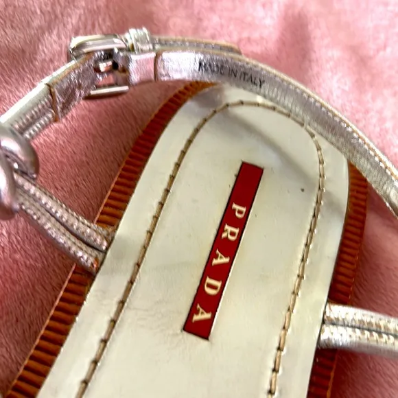 PRADA Metallic Silver Twist Flat Sandals