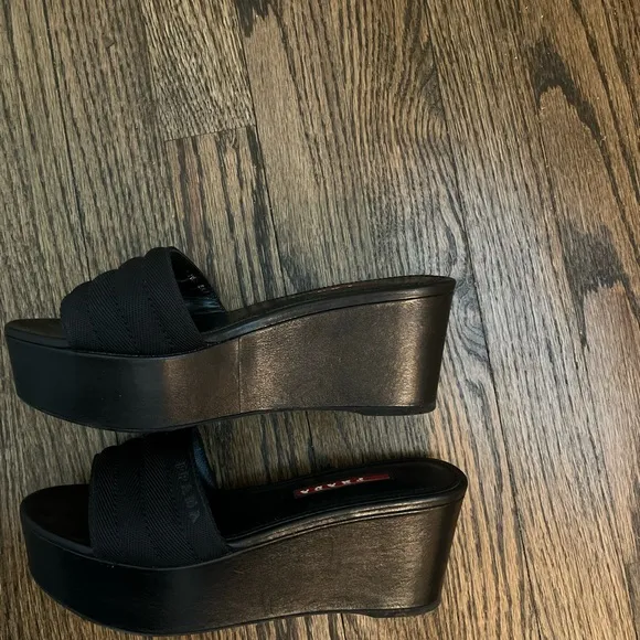 Prada Platform Slide Sandals Women's 6.5 Canvas/leather Black