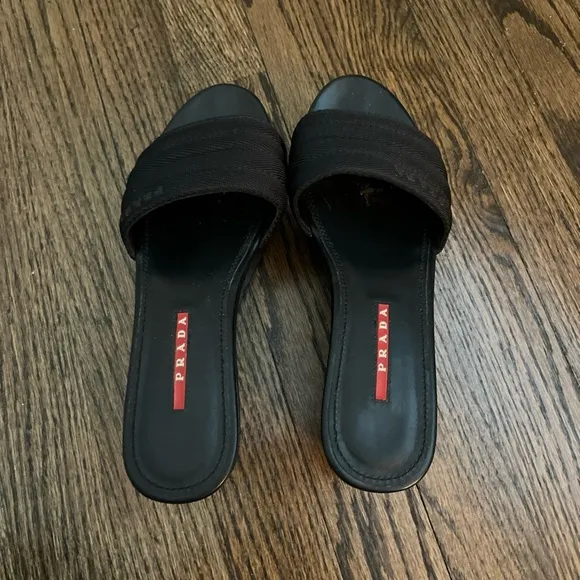 Prada Platform Slide Sandals Women's 6.5 Canvas/leather Black