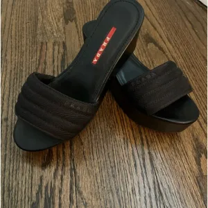 Prada Platform Slide Sandals Women's 6.5 Canvas/leather Black