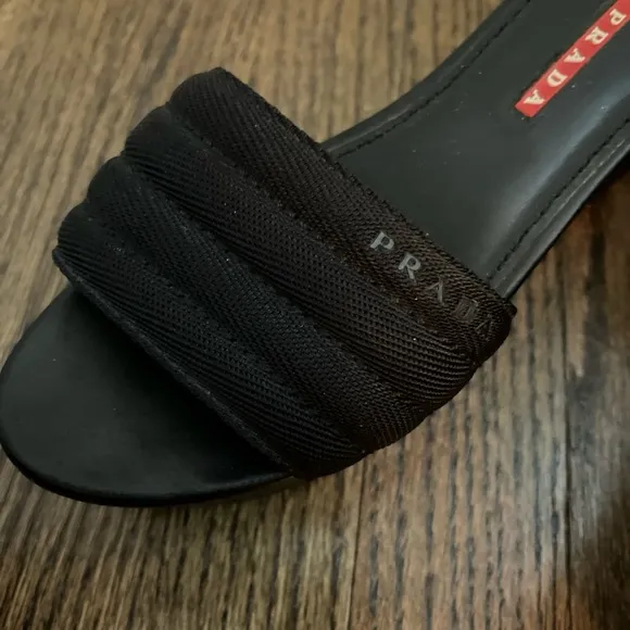 Prada Platform Slide Sandals Women's 6.5 Canvas/leather Black