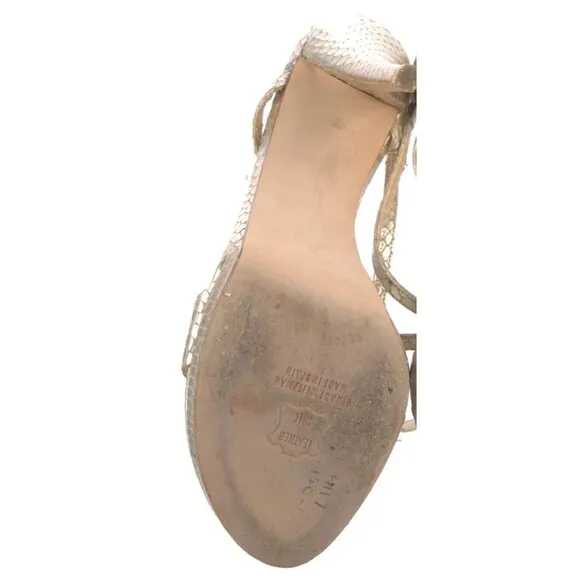 PRE-OWNED DESIGNER STUART WEITZMAN GOLD METALLIC LEATHER ANLE STRAP SANDALS 8.5