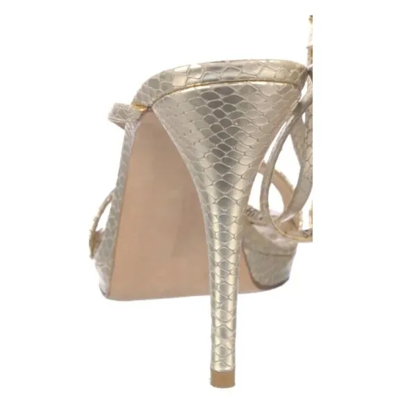 PRE-OWNED DESIGNER STUART WEITZMAN GOLD METALLIC LEATHER ANLE STRAP SANDALS 8.5