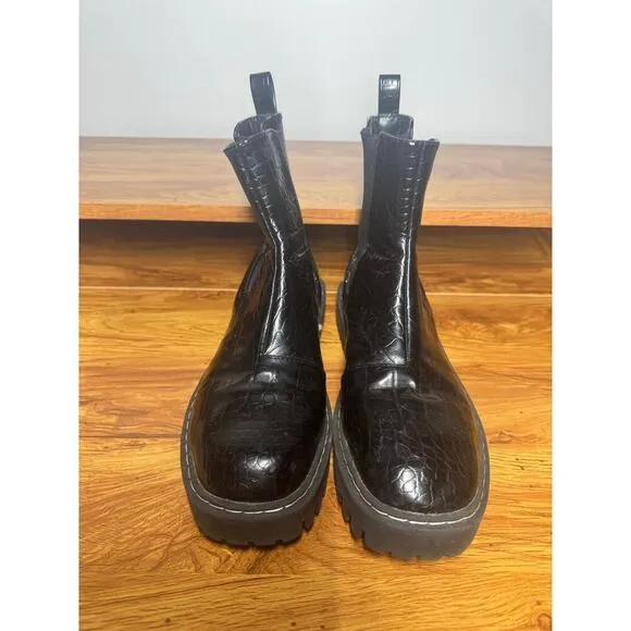 Princess Polly Zinnia Platform Boots Women 7 Black Croc Slip On Chunky Bratz