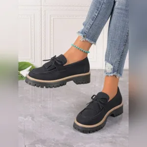 PU Leather Bow Platform Loafers