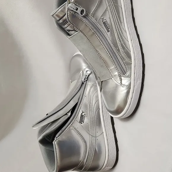 Puma Basket Metallic Silver Hightop Zipper Closure sneakers (w 7)