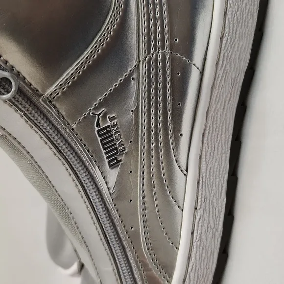 Puma Basket Metallic Silver Hightop Zipper Closure sneakers (w 7)