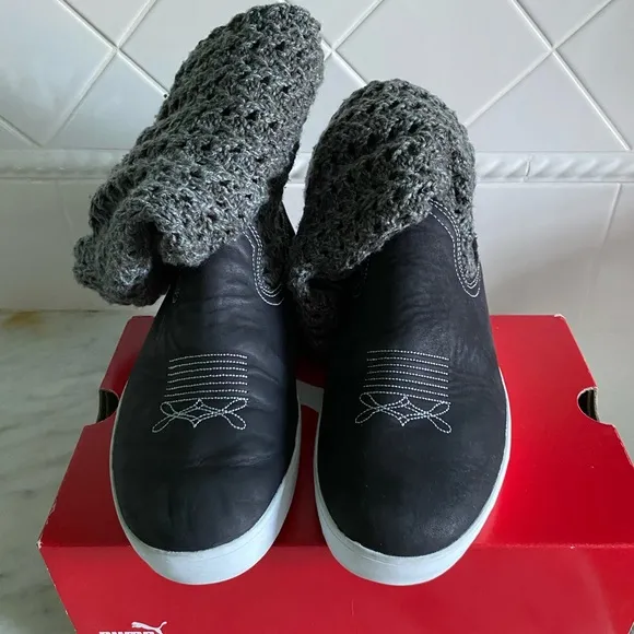 Puma Black and White Slip on sneakers