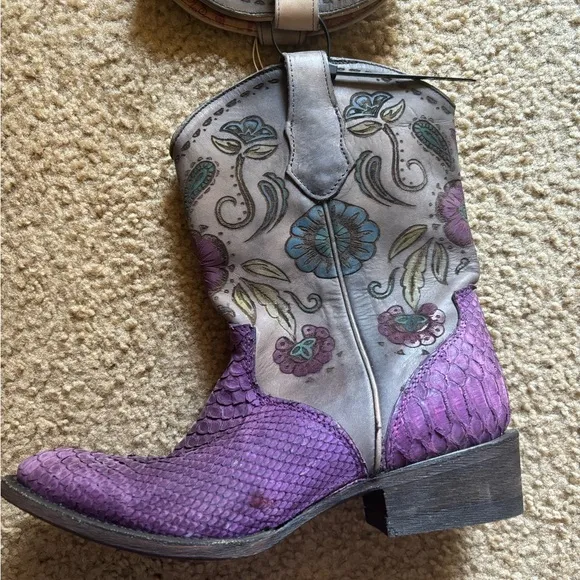 Python Leather Womens Rodeo Western Boots by Cuadra Purple Floral Size 5