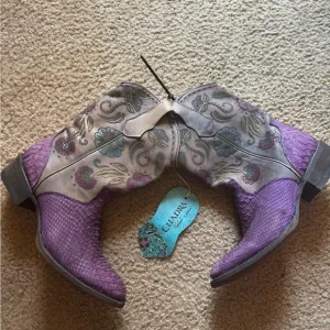 Python Leather Womens Rodeo Western Boots by Cuadra Purple Floral Size 5