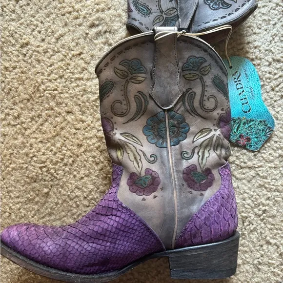 Python Leather Womens Rodeo Western Boots by Cuadra Purple Floral Size 5
