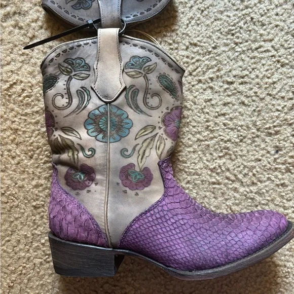 Python Leather Womens Rodeo Western Boots by Cuadra Purple Floral Size 5