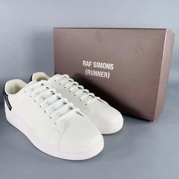 RAF SIMONS Orion White Black Leather Lace-Up Low Top Sneakers