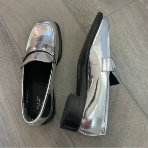 Rag &amp; Bibs Silver Metallic Maxwell Loafers Leather size 38/ 9
