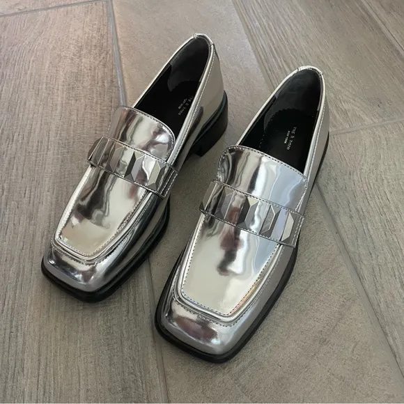Rag &amp; Bibs Silver Metallic Maxwell Loafers Leather size 38/ 9